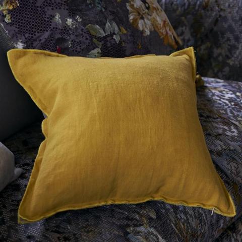 Designers Guild Brera Lino Plain Reversible Cushion in Ochre Yellow