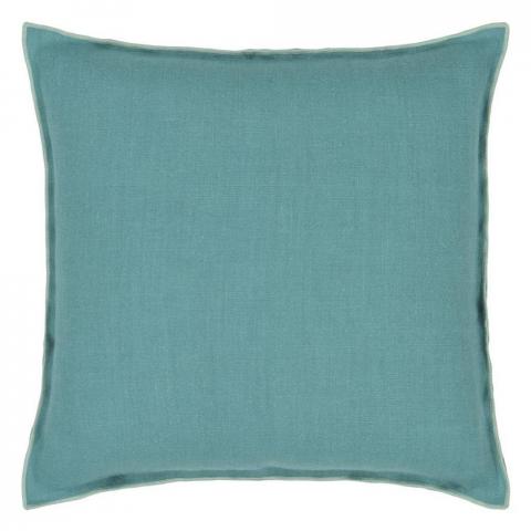 Designers Guild Brera Lino Plain Reversible Cushion in Ocean and Celadon Blue