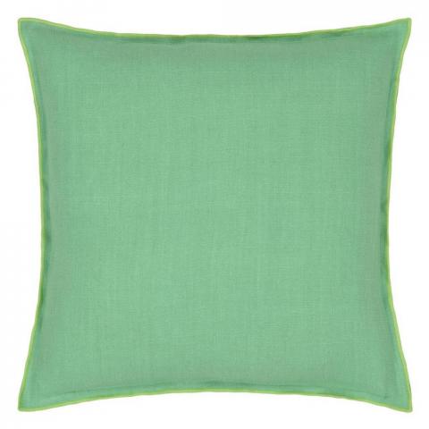 Designers Guild Brera Lino Plain Reversible Cushion in Verdigris and Apple Green