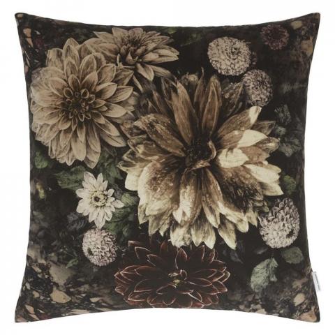 Designers Guild Dahlia Noir Floral Cushion in Slate Grey