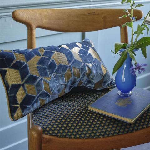 Designers Guild Fitzrovia Geometric Cushion in Cerulean Blue