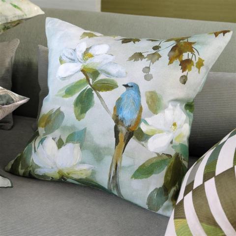 Designers Guild Kiyosumi Floral Cushion in Celadon Green