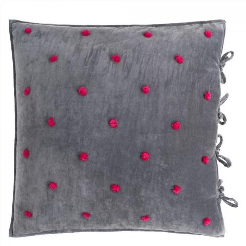 Designers Guild Sevanti Rectangular Quilted Cushion With Pom Poms in Graphite