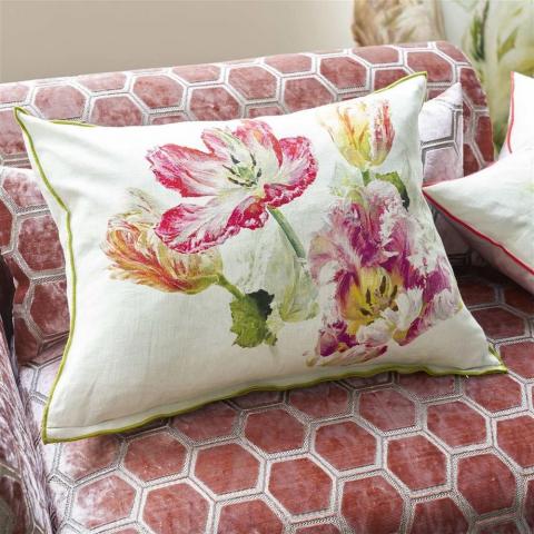 Designers Spring Tulip Floral Cushion in Buttermilk White