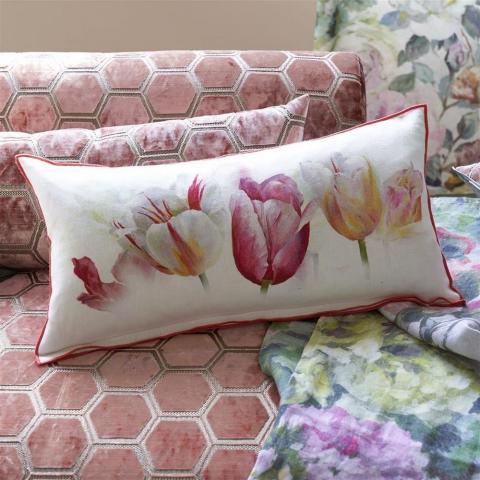 Designers Tulip Garden Floral Cushion in Azalea Pink