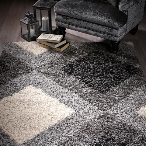 Diamond Shaggy Rugs in Grey