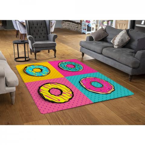 Donut Cartoon Pop Art Style Designer Rug - Pink / 110cm