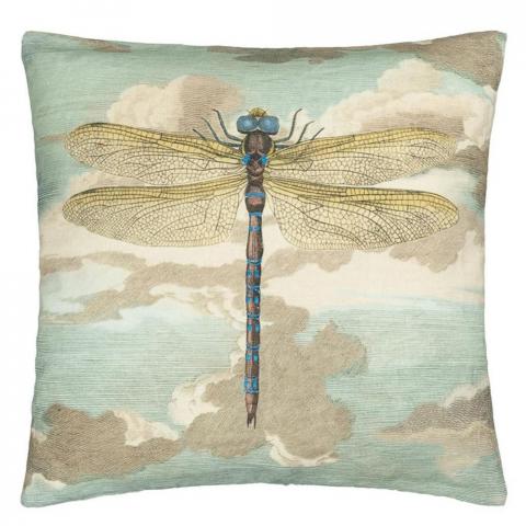 Dragonfly Over Clouds Cushion in Sky Blue By John Derian