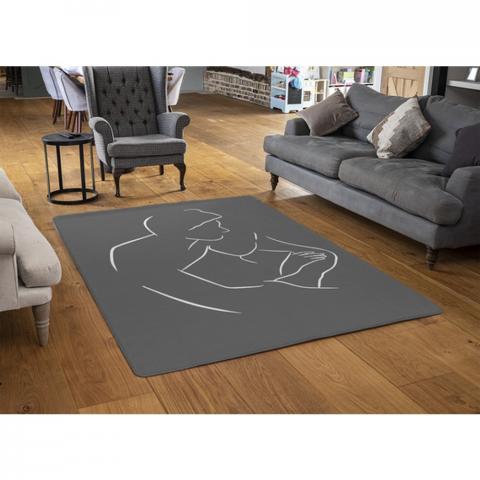 Drawing Of A Couple In One Line Designer Rug - Grey / 110cm