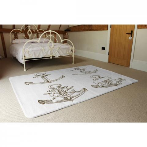 Drawn Anchors Designer Rug - White / 230cm