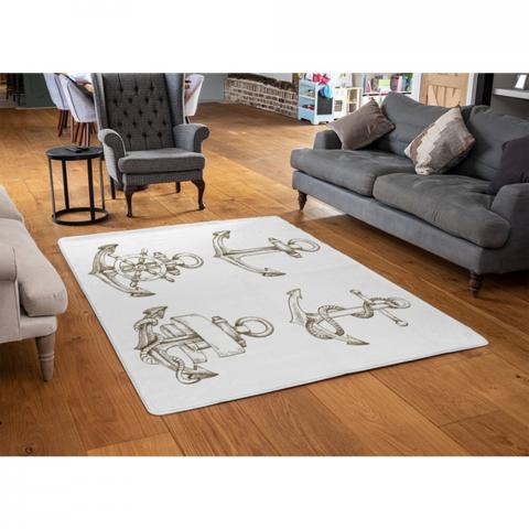 Drawn Anchors Designer Rug - White / 110cm