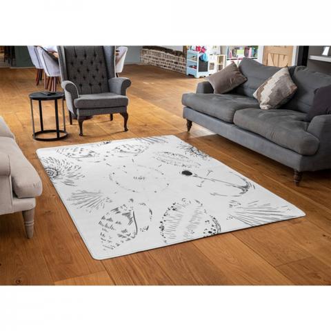 Drawn Nautical Elements Designer Rug - White / 110cm