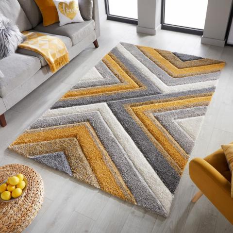 Dune Crater Geometric Rugs in Grey Ochre Yellow