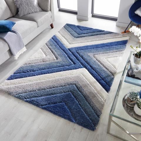 Dune Crater Geometric Rugs in Natural Blue