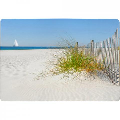 Dune Fence By Sea Grass With Sailboat On Horizon Designer Rug - Blue / 200cm