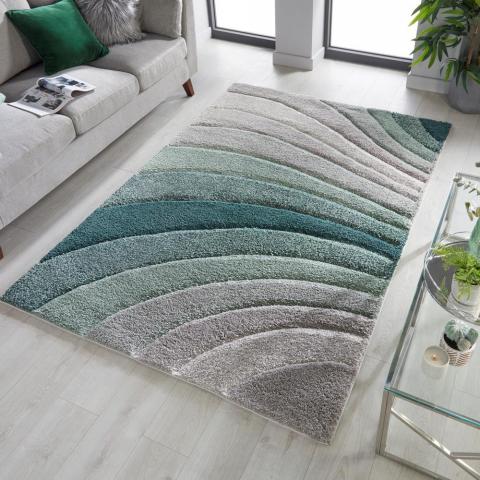 Dune Tidal Geometric Swirl Rugs in Grey Green