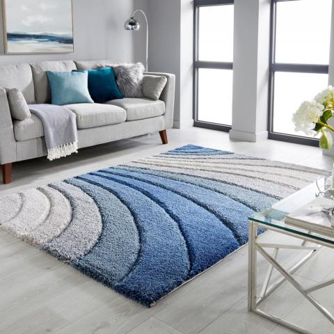 Dune Tidal Geometric Swirl Rugs in Grey Blue