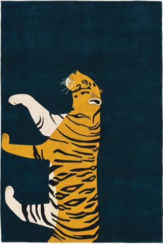 Edward Barber & Jay Osgerby Tiger 1.83x1.22m/6'x4' Orange/Blue Animal Print Wool Animal print rug by The Rug Company, Handknotted Tibetan wool