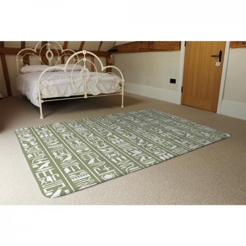 Egyptian Hieroglyphic Decorative Background Designer Rug - Green / 230cm