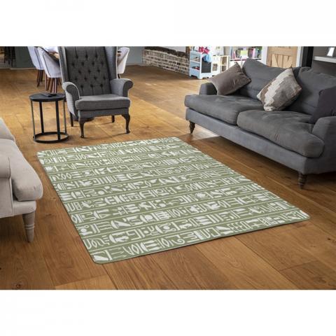 Egyptian Hieroglyphic Decorative Background Designer Rug - Green / 110cm