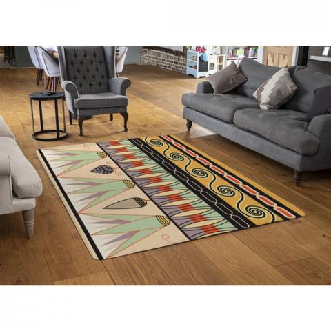 Egyptian Pattern Designer Rug - Orange / 110cm