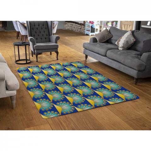 Egyptian Style Motif Designer Rug - Blue / 110cm