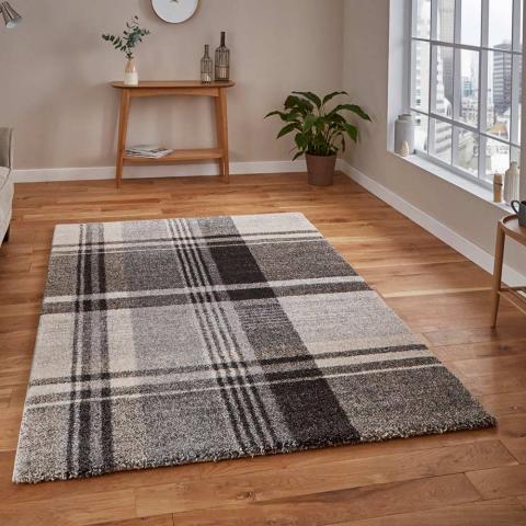 Elegant 4892 Beige Black Tartan Rug 