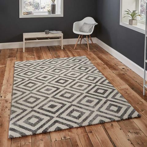 Elegant 4893 Grey White Geometric Rug 