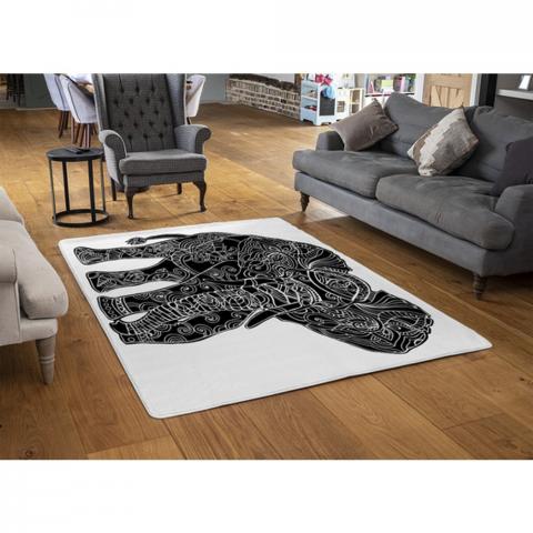 Elephant Silhouette Designer Rug - White / 110cm