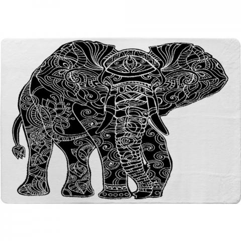 Elephant Silhouette Designer Rug - White / 200cm