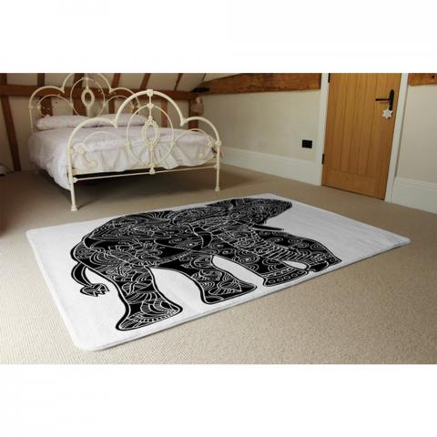 Elephant Silhouette Designer Rug - White / 230cm