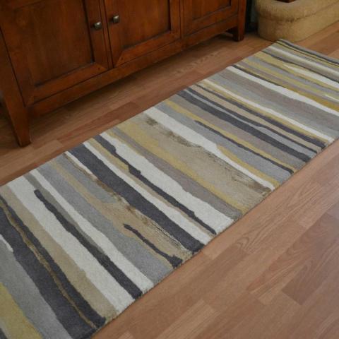 Elsdon Stripe Wool Runner Rugs 44006 in Linden Yellow by Sanderson