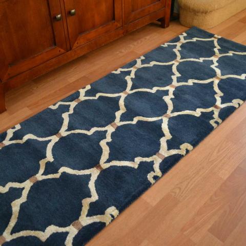 Empire Trellis Wool Runner Rugs in Indigo 45508 by Sanderson