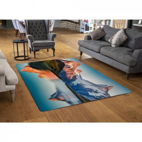 Fantastic Evening Panorama Of Bachalp Lake Designer Rug - Blue / 110cm