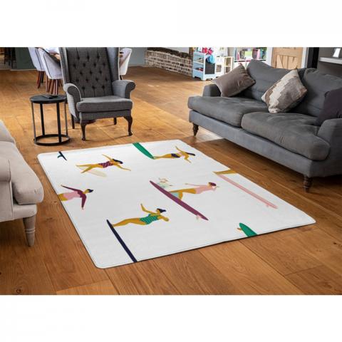 Female Surfers Designer Rug - White / 110cm