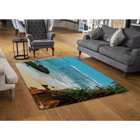 Fishermen On The Ocean Coast Of Sri Lanka Designer Rug - Blue / 110cm