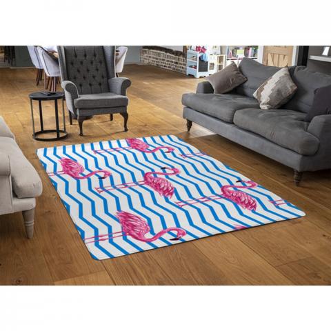 Flamingo  Blue Geometric Lines Designer Rug - Pink / 110cm