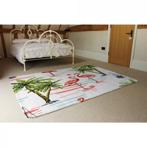 Flamingo  Palm Trees Designer Rug - Pink / 230cm