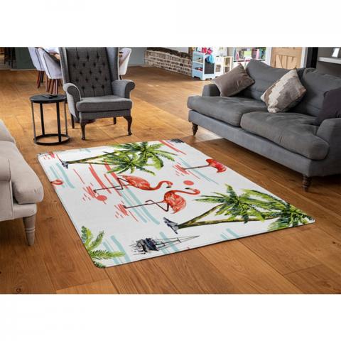 Flamingo  Palm Trees Designer Rug - Pink / 110cm