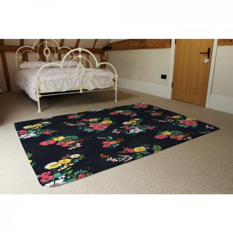 Floral Pattern Designer Rug - Black / 230cm