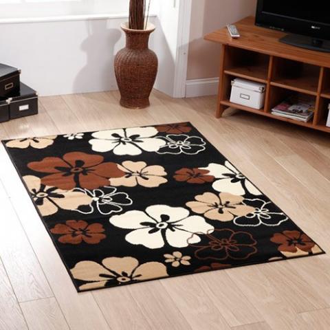 Floral Poppy Rug Black Brown 