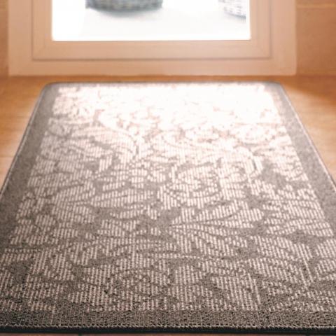 Floral Washable Anti Slip Utility Mat in Silver Grey