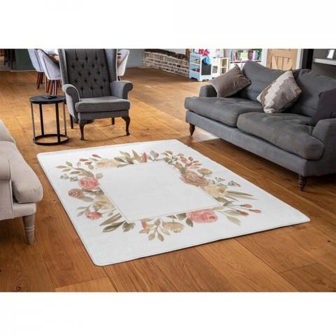 Flower Border Designer Rug - Pink / 110cm