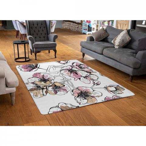 Flower Illustration Designer Rug - Pink / 110cm