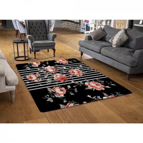 Flowers Designer Rug - Black / 110cm