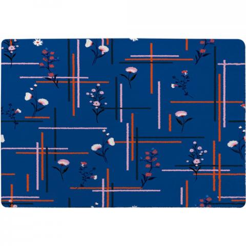 Flowers With Check Grid For Fashion Designer Rug - Blue / 200cm