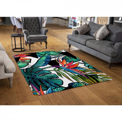 Flowers With Contour Designer Rug - Blue / 110cm