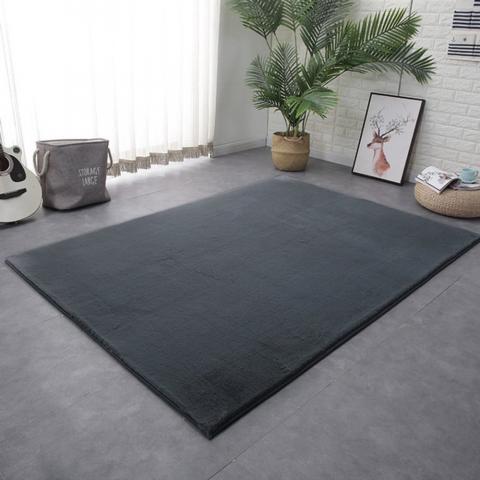 Fluffy Faux Rabbit Fur Area Rug - Dark Grey / 100cm / 160cm