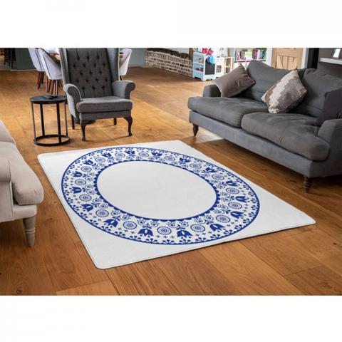 Folk Art Designer Rug - Blue / 110cm