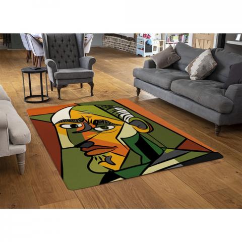 Frowning Man Closeup Designer Rug - Orange / 110cm